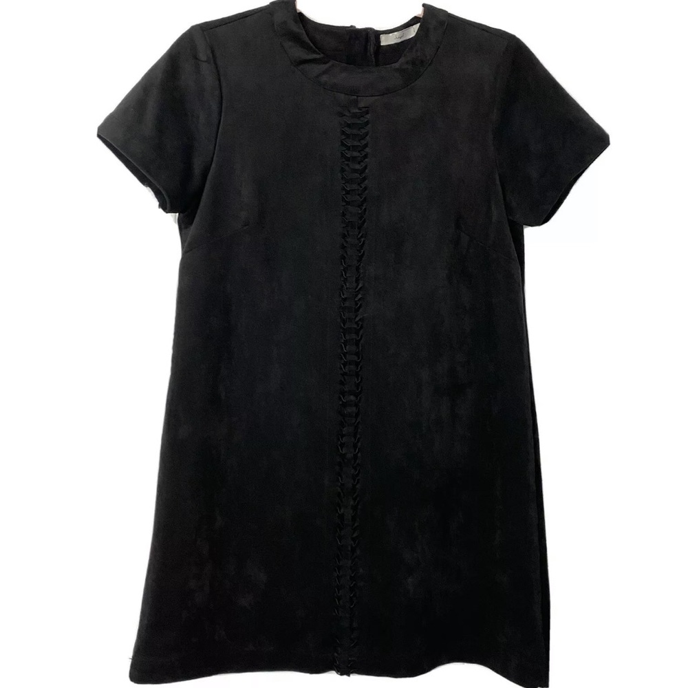 Hazel Faux Suede Mini Dress Black Boho Small Zip